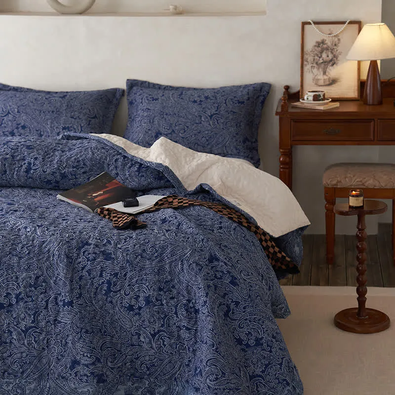 Gesteppte Vintage Paisley Baumwollgaze Bettdecke