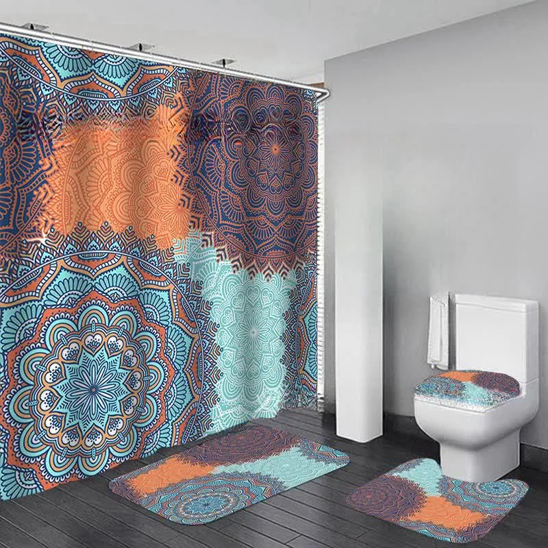 Wasserdichtes Duschvorhangmatten-Set mit Bohemian-Print