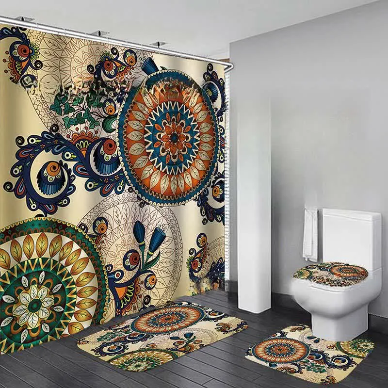 Wasserdichtes Duschvorhangmatten-Set mit Bohemian-Print