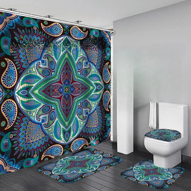 Wasserdichtes Duschvorhangmatten-Set mit Bohemian-Print