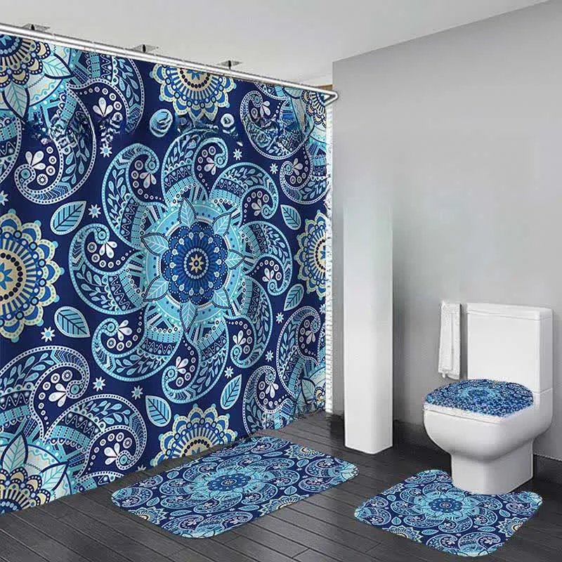 Wasserdichtes Duschvorhangmatten-Set mit Bohemian-Print