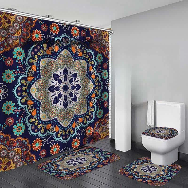Wasserdichtes Duschvorhangmatten-Set mit Bohemian-Print