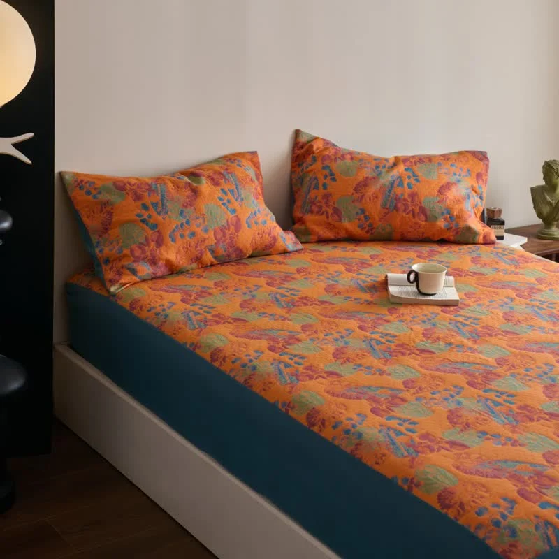 Atmungsaktives Spannbettlaken aus garngefärbter Jacquard-Baumwollgaze