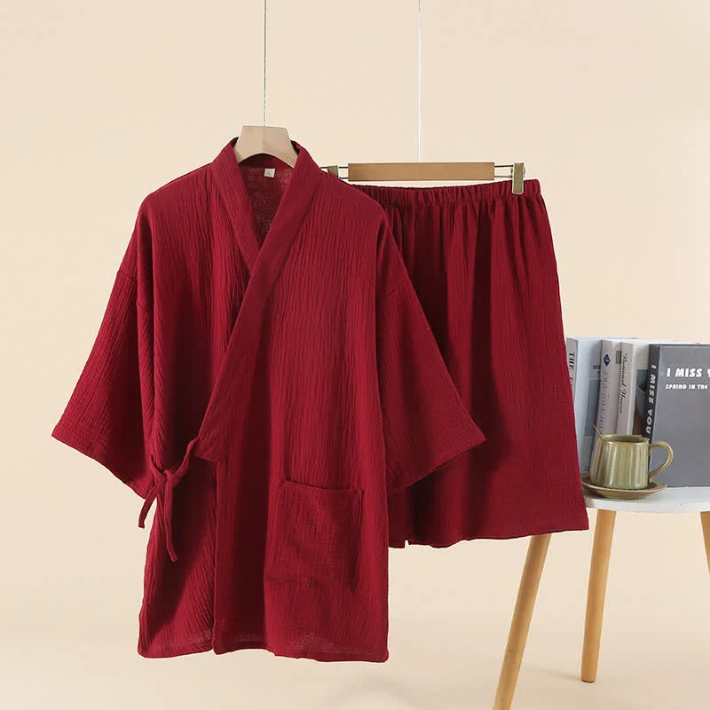 Unisex-Kimono-Pyjama-Set aus einfarbiger Baumwollgaze