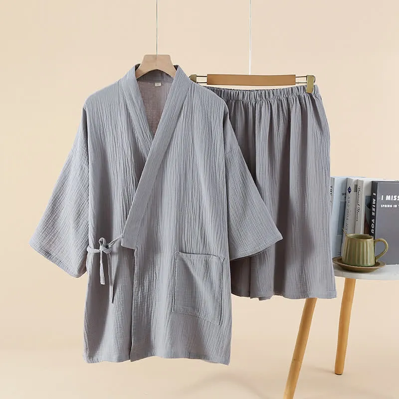 Unisex-Kimono-Pyjama-Set aus einfarbiger Baumwollgaze