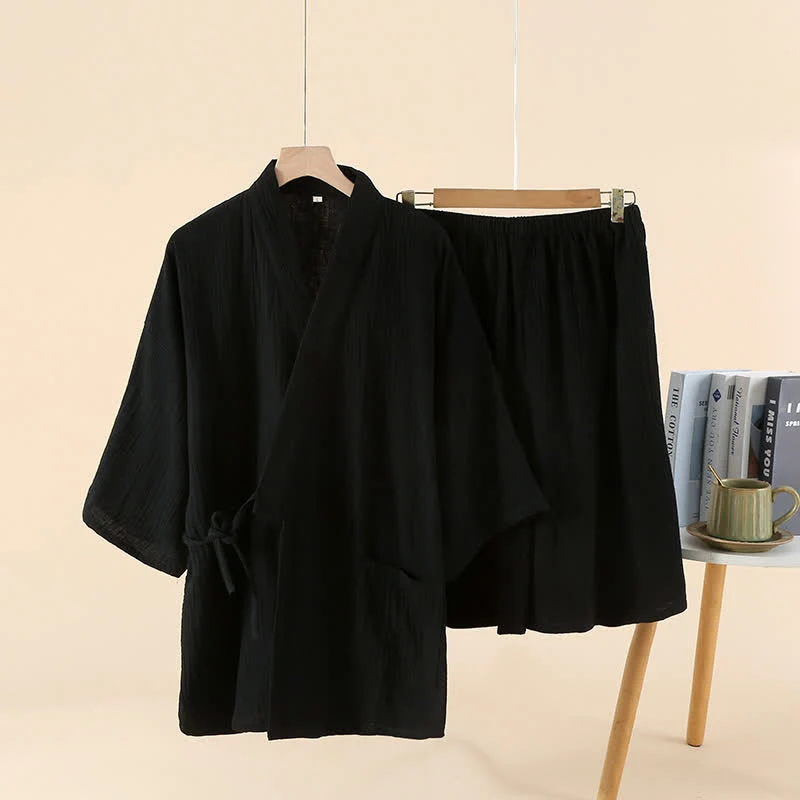 Unisex-Kimono-Pyjama-Set aus einfarbiger Baumwollgaze