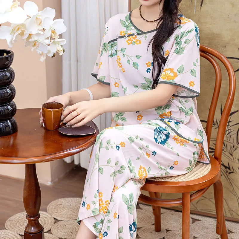 Kurzarm-Loungewear-Set im ländlichen Stil mit weicher Optik