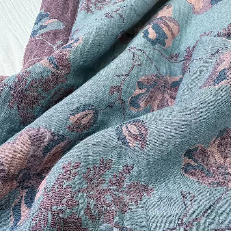 Elegante doppellagige Sommerdecke aus reiner Baumwolle mit Blumenmuster