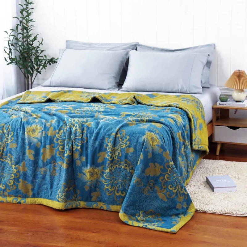 Sommersteppdecke aus reiner Baumwolle mit Doppelgarn im Retro-Jacquard-Stil