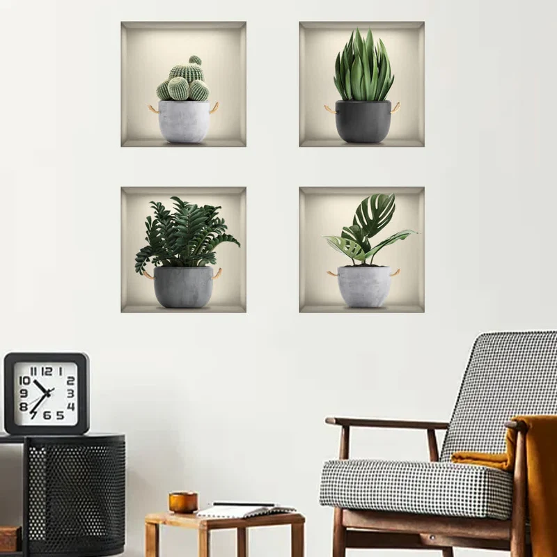Selbstklebende 3D-Wandaufkleber mit botanischen Pflanzen