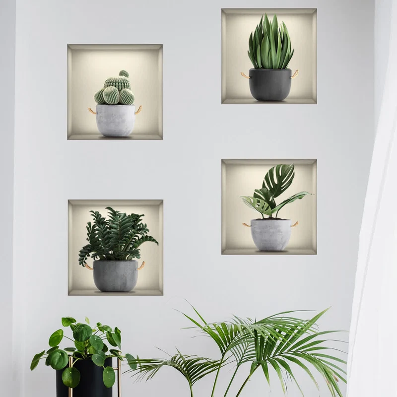 Selbstklebende 3D-Wandaufkleber mit botanischen Pflanzen