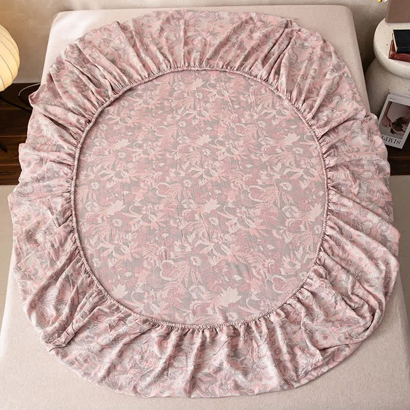 Doppellagiges Spannbettlaken aus Gaze-Jacquard mit Blumenmuster