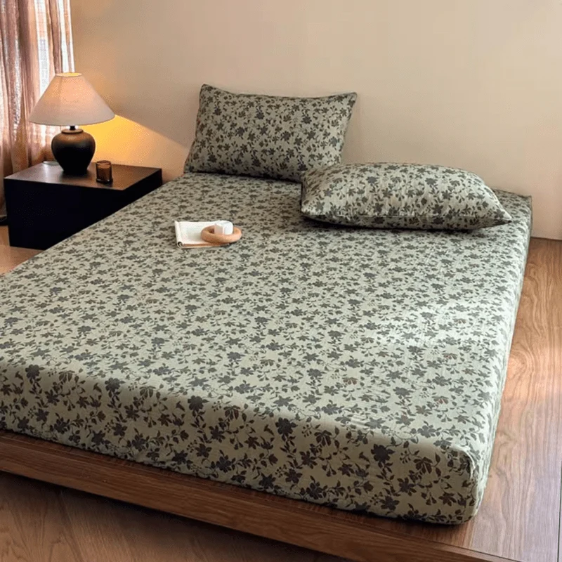 Spannbettlaken aus Baumwollgaze-Jacquard mit Blumenmuster
