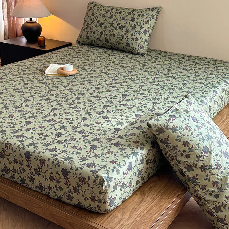 Spannbettlaken aus Baumwollgaze-Jacquard mit Blumenmuster