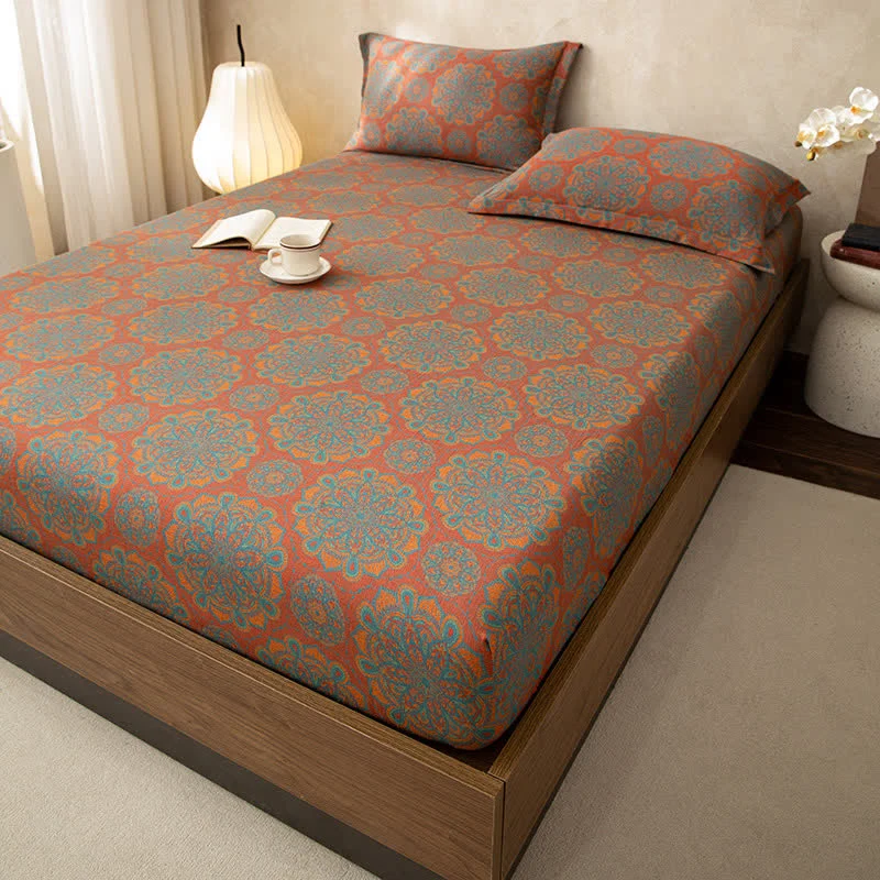 Weiches Spannbettlaken aus Baumwollgaze-Jacquard im Retro-Stil