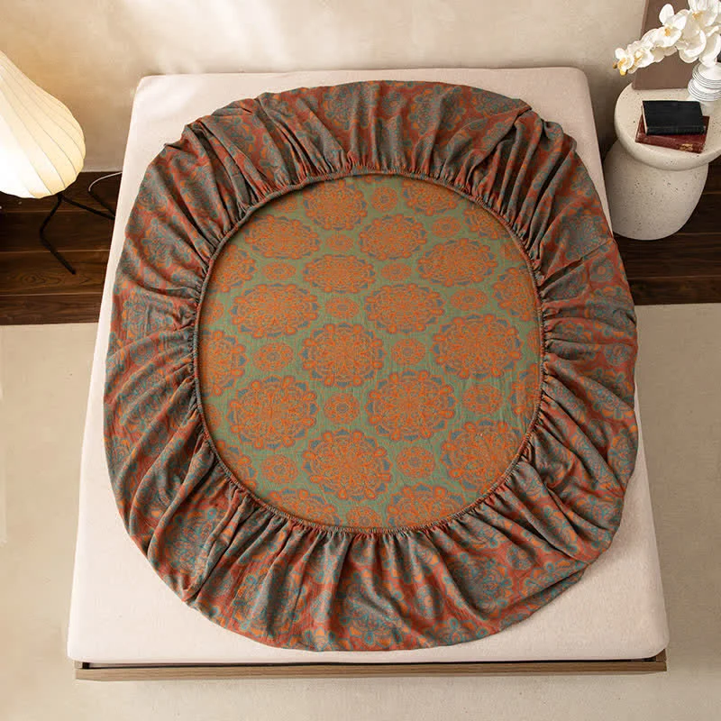 Weiches Spannbettlaken aus Baumwollgaze-Jacquard im Retro-Stil