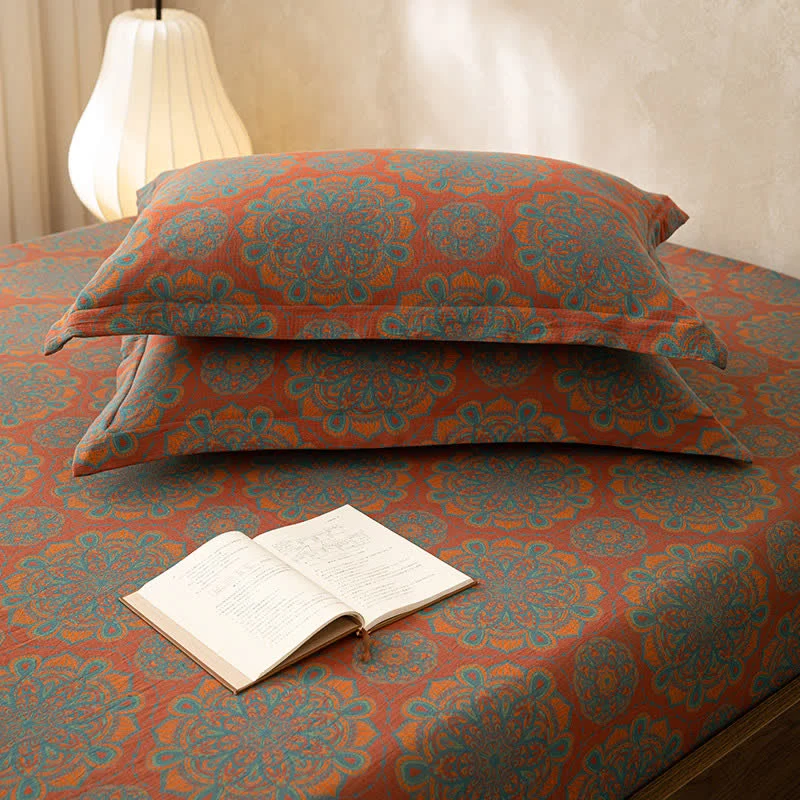 Weiches Spannbettlaken aus Baumwollgaze-Jacquard im Retro-Stil