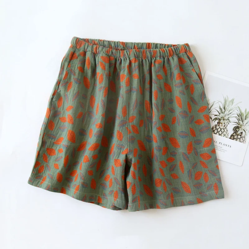 Pyjama-Shorts aus Baumwollgaze mit Blumenmuster und Blättern