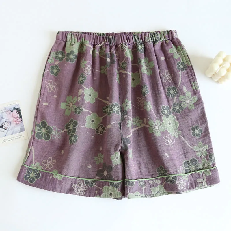 Pyjama-Shorts aus reiner Baumwolle mit Pflaumenblüten-Print