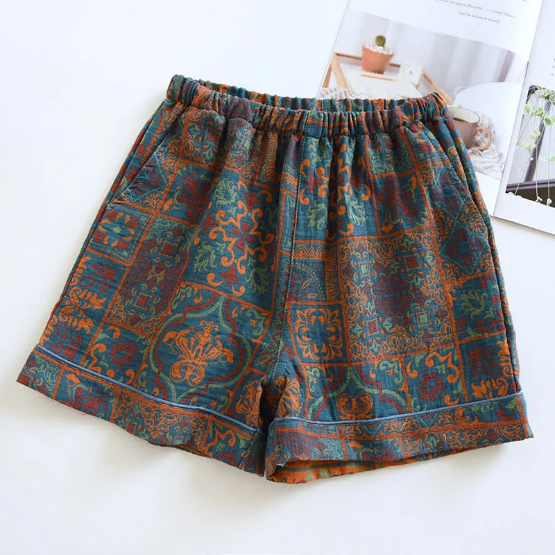 Jacquard-Pyjamashorts aus reiner Baumwolle im Retro-Stil