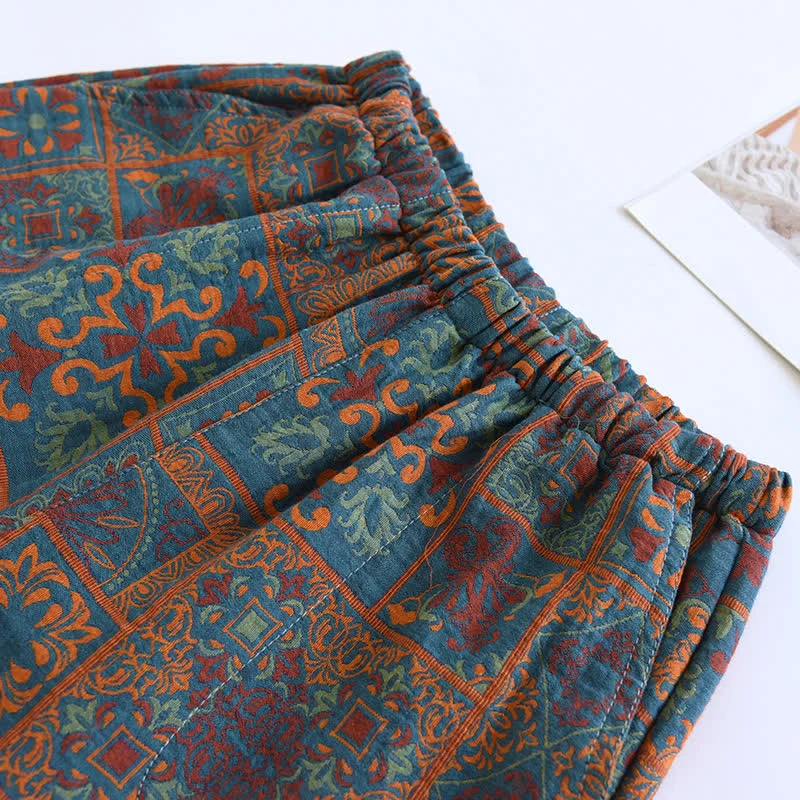 Jacquard-Pyjamashorts aus reiner Baumwolle im Retro-Stil
