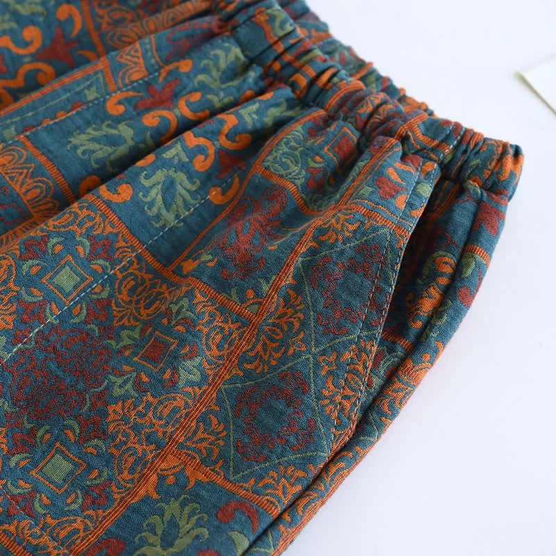 Jacquard-Pyjamashorts aus reiner Baumwolle im Retro-Stil