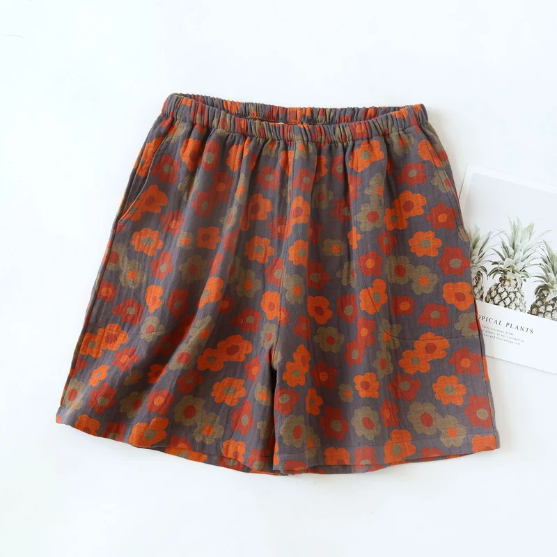 Weiche Pyjama-Shorts aus Baumwollgaze mit Blumenmuster