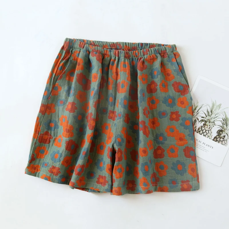 Weiche Pyjama-Shorts aus Baumwollgaze mit Blumenmuster