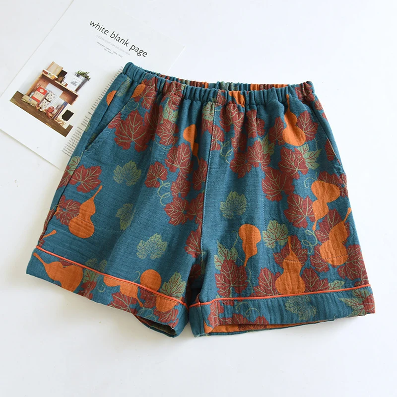 Doppellagige Pyjama-Shorts aus Baumwollgaze mit Kürbismotiv