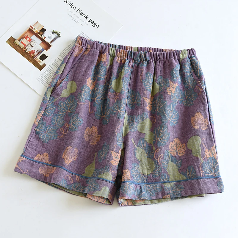 Doppellagige Pyjama-Shorts aus Baumwollgaze mit Kürbismotiv