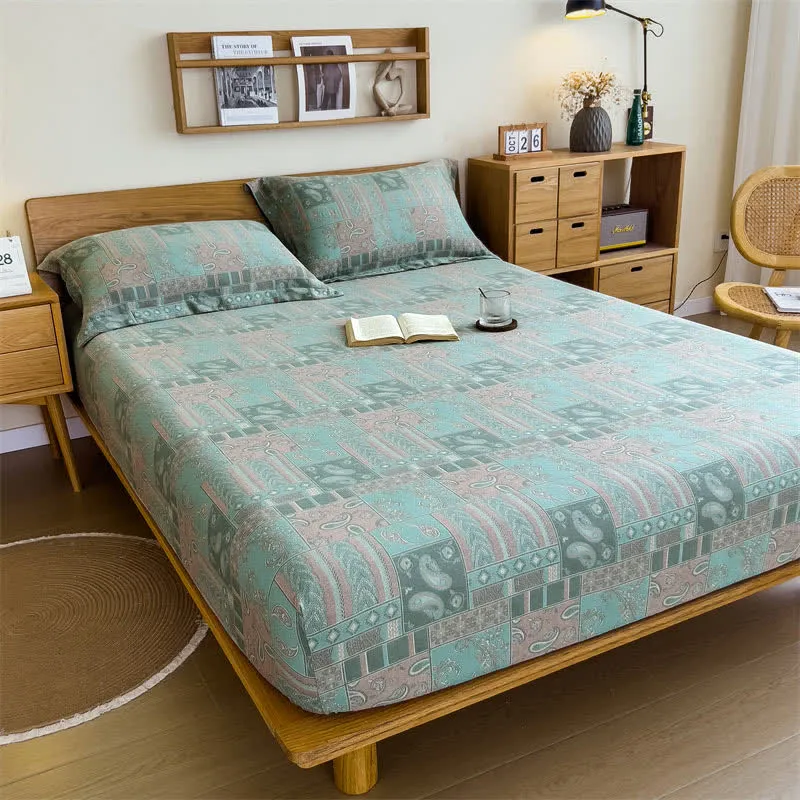 Spannbettlaken aus Baumwollgaze im Vintage-Paisley-Stil