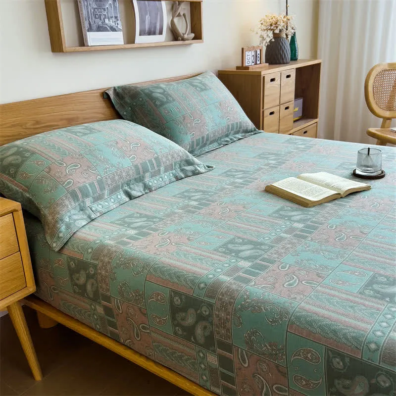 Spannbettlaken aus Baumwollgaze im Vintage-Paisley-Stil