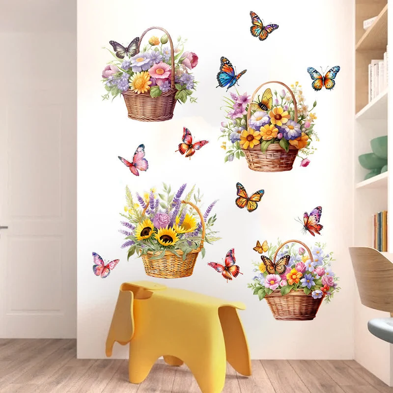 Abnehmbare Wandaufkleber mit Blumen und Schmetterlingen