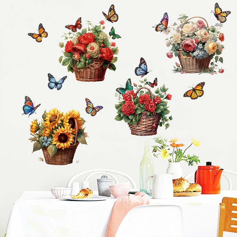 Abnehmbare Wandaufkleber mit Blumen und Schmetterlingen