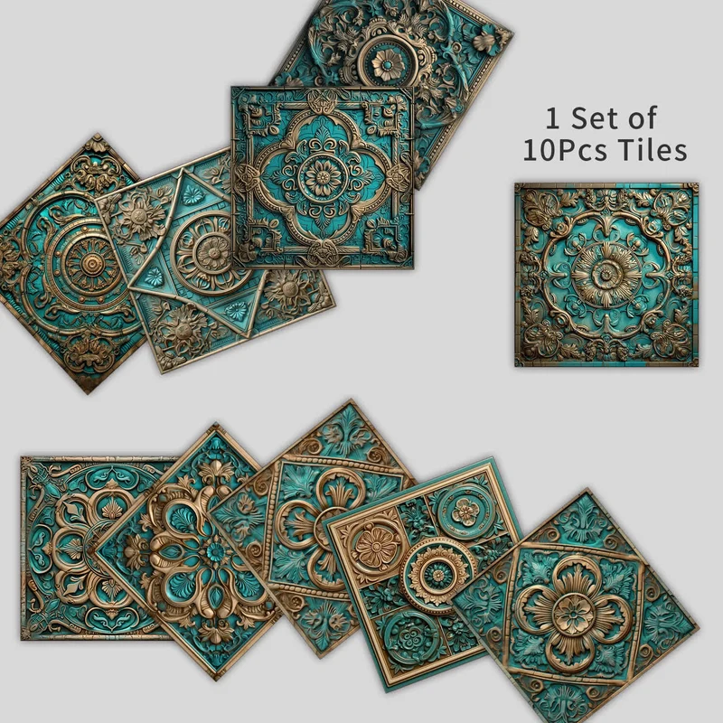 Wasserfeste Fliesenaufkleber im Vintage-Mandala-Stil (10 Stück)