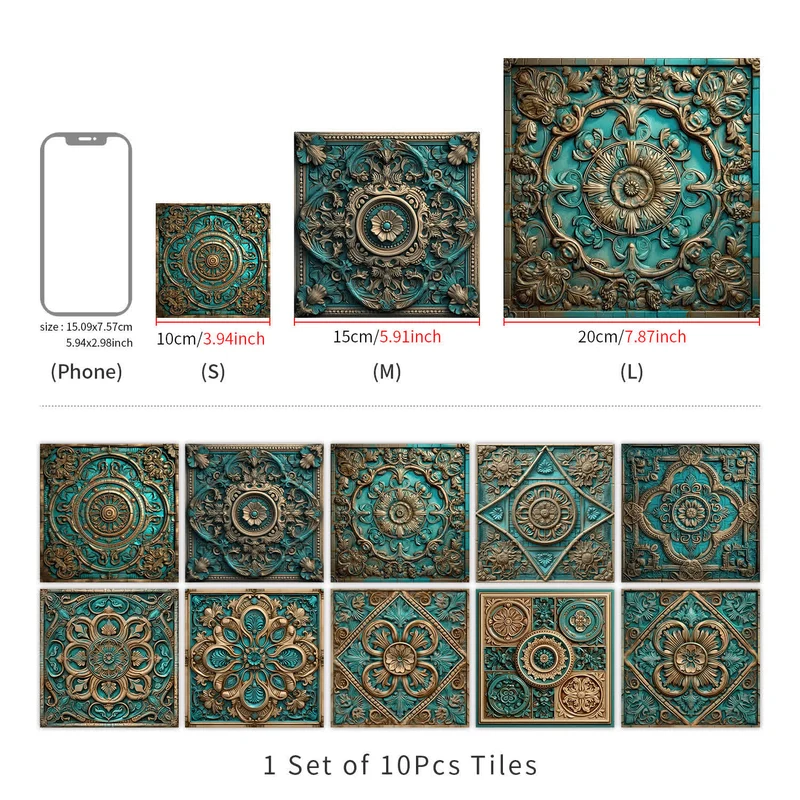 Wasserfeste Fliesenaufkleber im Vintage-Mandala-Stil (10 Stück)