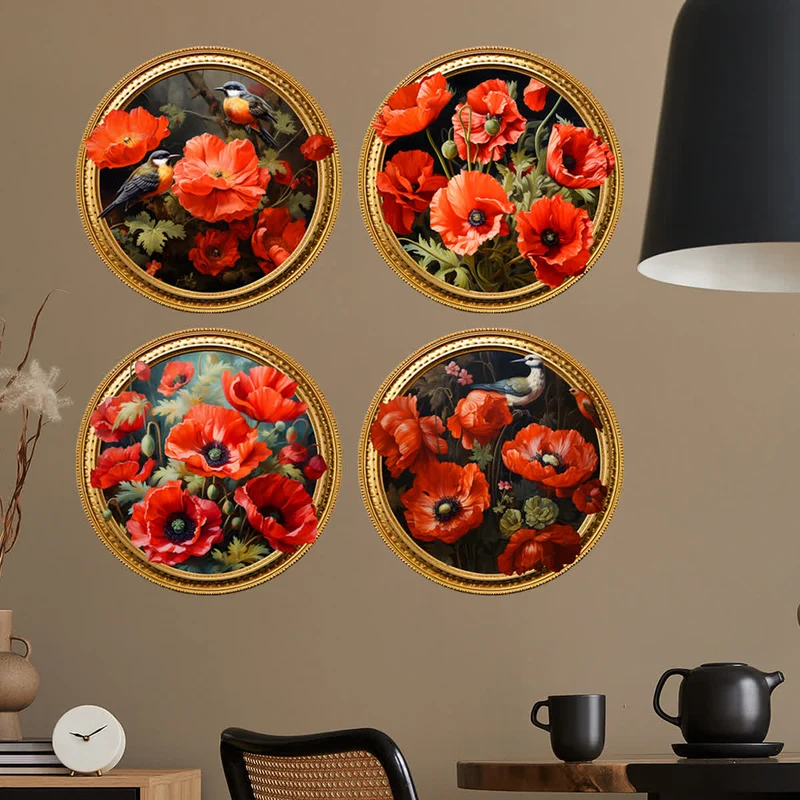 Selbstklebende runde 3D-Blumen-Wandaufkleber