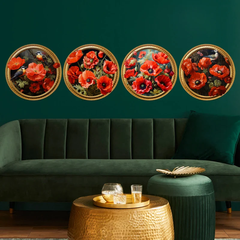 Selbstklebende runde 3D-Blumen-Wandaufkleber