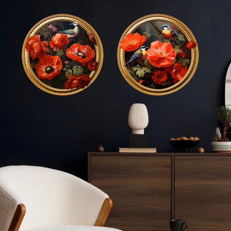 Selbstklebende runde 3D-Blumen-Wandaufkleber