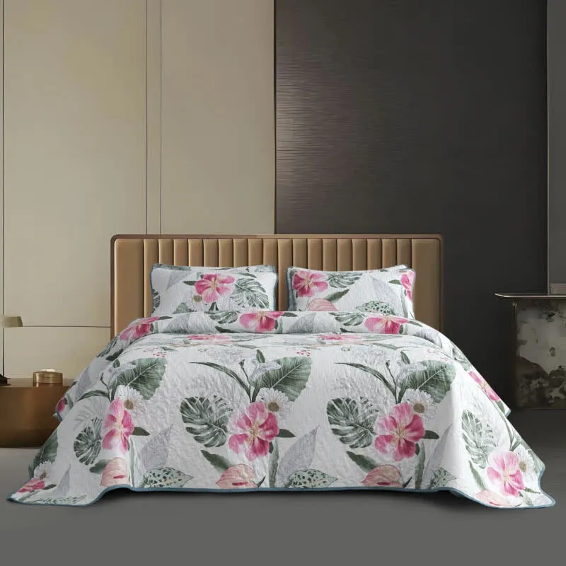 Gestepptes Bettwäscheset mit blühendem Blumenmuster (3-teilig)