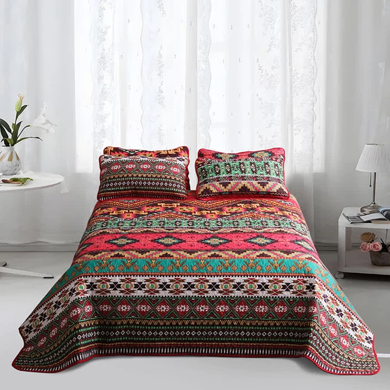 Gestepptes, atmungsaktives Bettwäscheset im Bohemian-Stil mit geometrischem Muster (3-teilig)