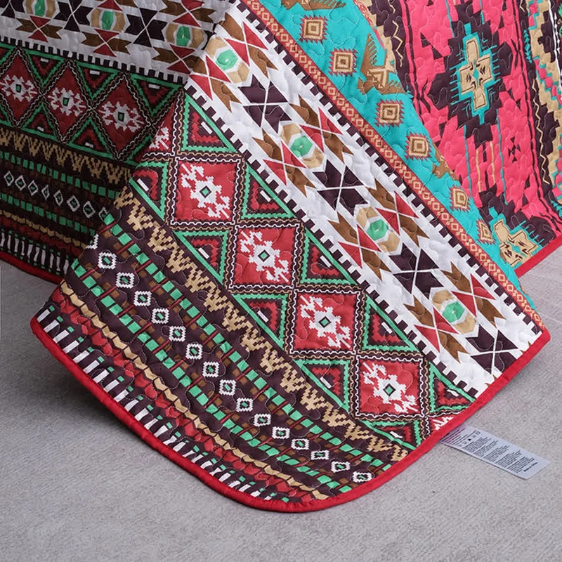 Gestepptes, atmungsaktives Bettwäscheset im Bohemian-Stil mit geometrischem Muster (3-teilig)