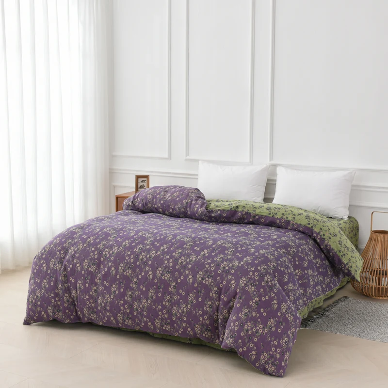 Wendebettwäscheset aus Baumwollgaze mit Blumenmuster (4-teilig)