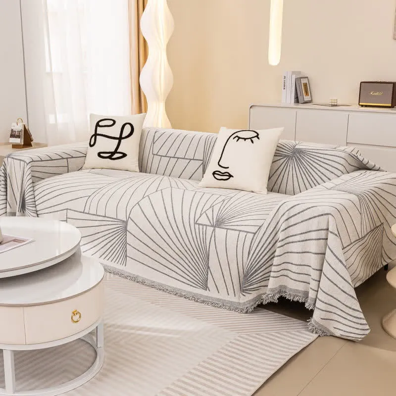 Chenille-Sofaschoner mit modernen abstrakten Linien