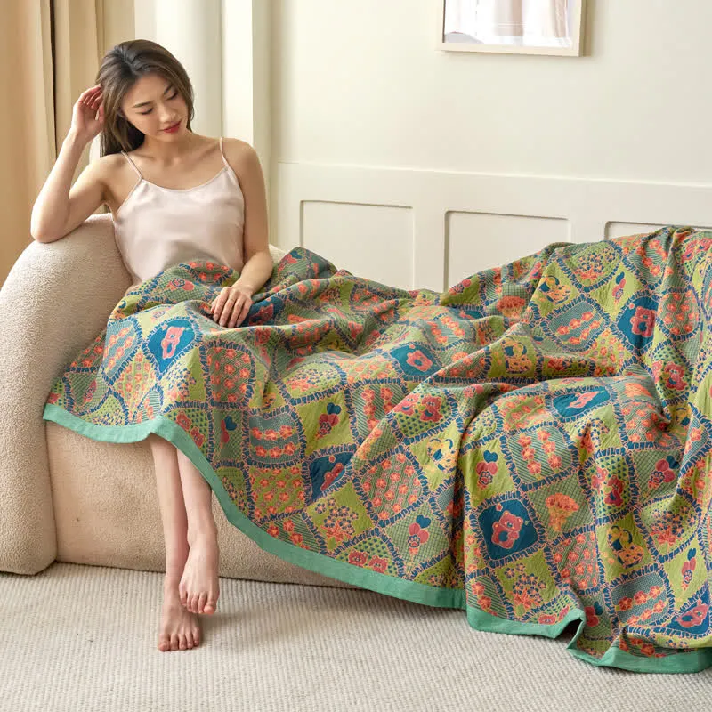 Doppellagige Gaze-Jacquard-Baumwolldecke mit Bärenmotiv