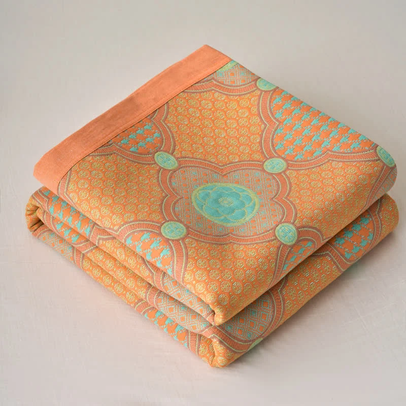 Wendbare Vintage-Jacquarddecke aus Baumwollgaze