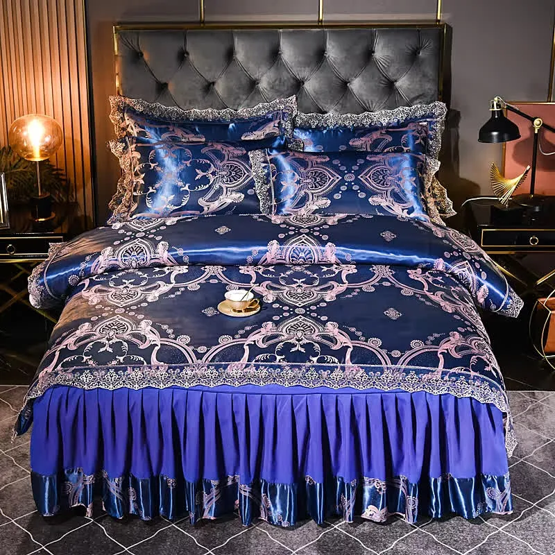 Elegantes Satin-Bettvolant-Bettwäscheset (4-teilig)