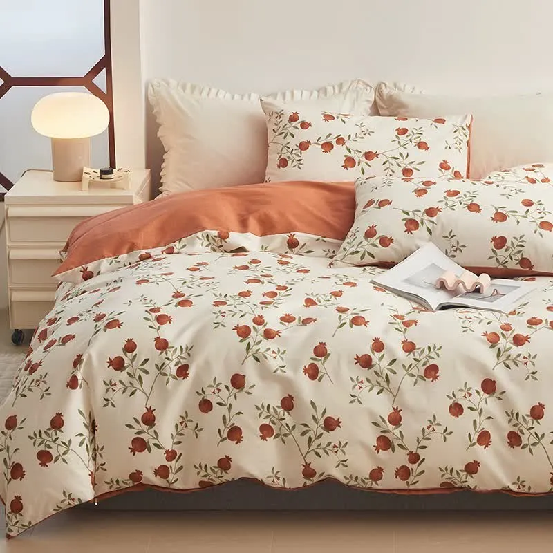 Baumwoll-Bettwäscheset mit Granatapfel-Print (4-teilig)