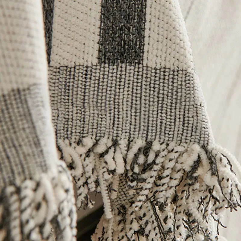 Sofaschoner aus Chenille mit geraden Streifen und Quasten