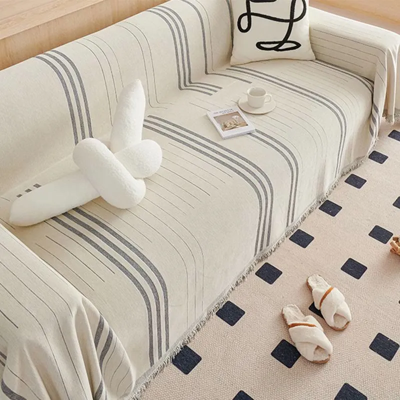 Sofaschoner aus Chenille mit geraden Streifen und Quasten